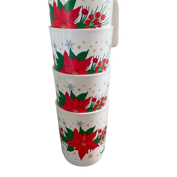 4 Tupperware Ilumina Poinsettia Festive Holiday Stackable Mugs Red White 350ml - Picture 2 of 14